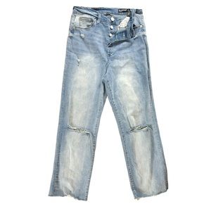 BlankNYC The Baxter Ribcage high-rise, straight leg button fly distressed jeans